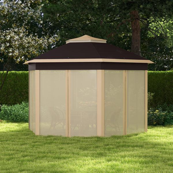 Outsunny 13' X 13' Hexagonal Pop-Up Gazebo Shelter With 6 Zippered Mesh Netting Beige