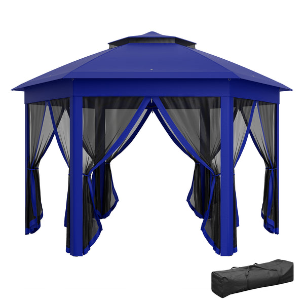 outsunny 13' x 13' Hexagonal Pop-Up Gazebo Shelter with 6 Zippered Mesh Netting Dark Blue and Black outsunny 13' x 13' Hexagonal Pop-Up Gazebo Shelter with 6 Zippered Mesh Netting Dark Blue and Black