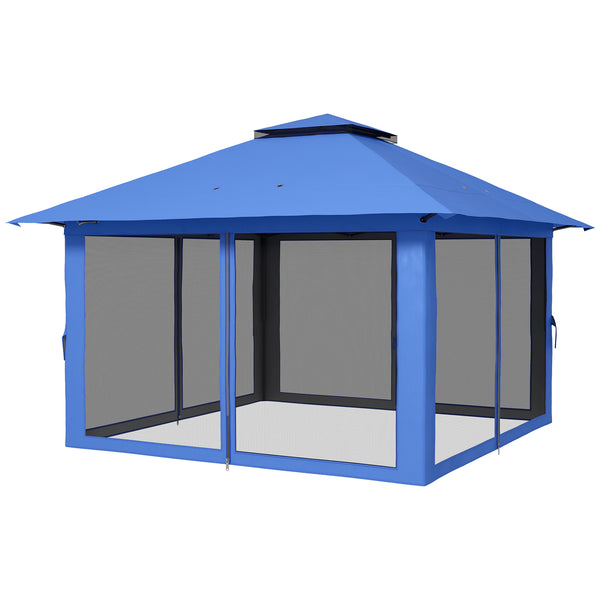 Outsunny 13' X 13' Pop Up Gazebo With 2-Tier Roof Carry Bag & Weight Bags Blue