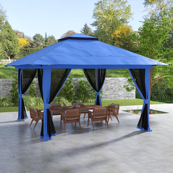 Outsunny 13' X 13' Pop Up Gazebo With 2-Tier Roof Carry Bag & Weight Bags Blue