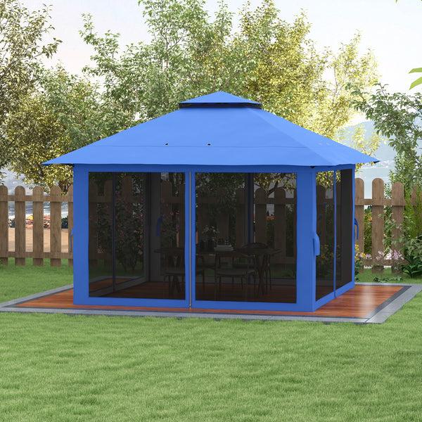 Outsunny 13' X 13' Pop Up Gazebo With 2-Tier Roof Carry Bag & Weight Bags Blue