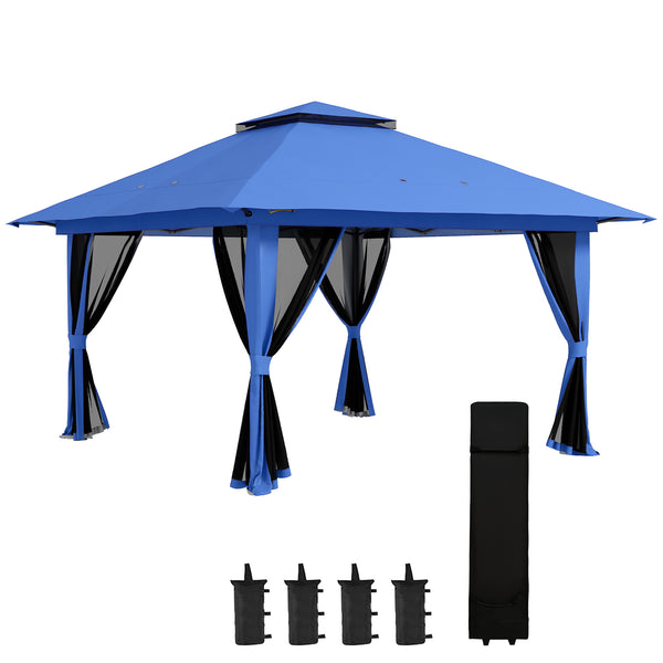 outsunny 13' x 13' Pop Up Gazebo with 2-Tier Roof Carry Bag & Weight Bags Blue