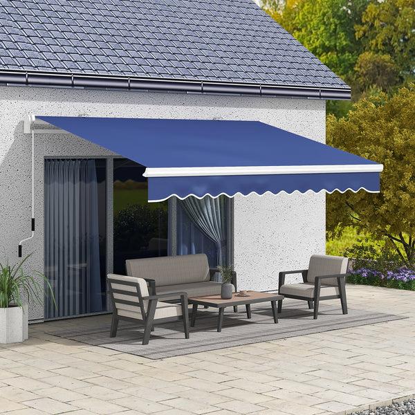 Outsunny 13' X 8' Manual Retractable Sun Shade W/UV Protection & Easy Crank Dark Blue