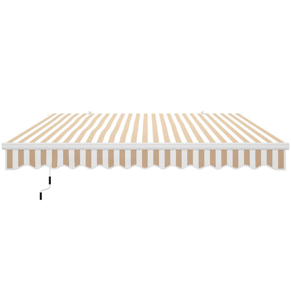 Outsunny 13' X 8' Retractable Awning With Manual Crank UV/Water-Resistant Aluminum Frame Beige Stripes