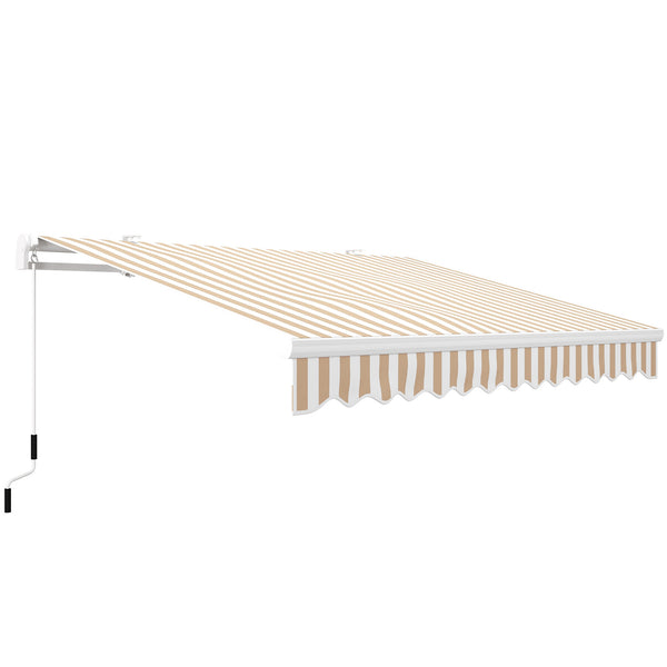 outsunny 13' x 8' Retractable Awning with Manual Crank UV/Water-Resistant Aluminum Frame Beige Stripes