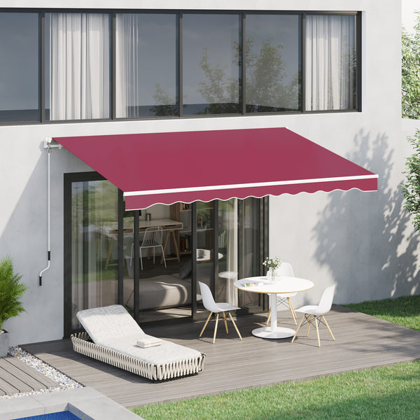 Outsunny 13' X 8' Retractable Patio Awning Manual Crank UV/Water-Resistant & Aluminum Frame - Wine Red