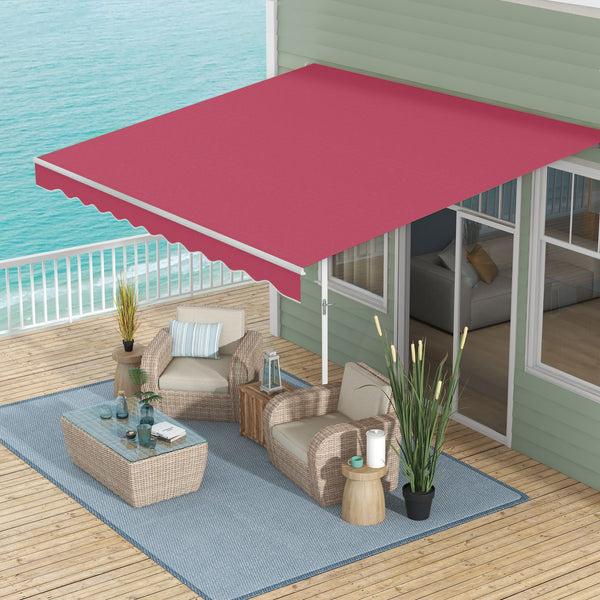 Outsunny 13' X 8' Retractable Patio Awning Manual Crank UV/Water-Resistant & Aluminum Frame - Wine Red