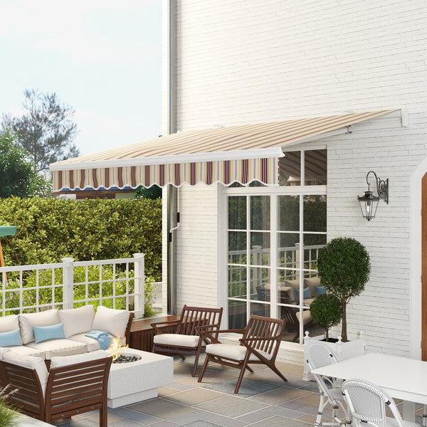 Outsunny 13' X 8' Retractable Patio Awning With Manual Crank UV/Water-Resistant Fabric Red Stripes