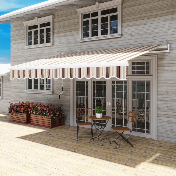 Outsunny 13' X 8' Retractable Patio Awning With Manual Crank UV/Water-Resistant Fabric Red Stripes