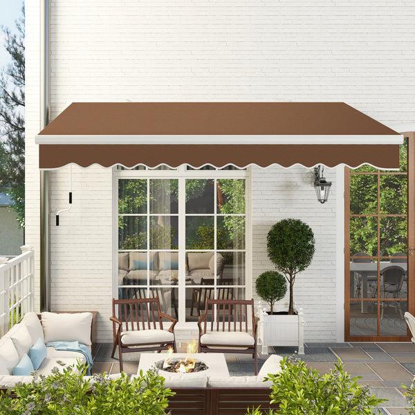 Outsunny 13' X 8' Retractable Patio Awning With Manual Crank UV & Water-Resistant Coffee Brown