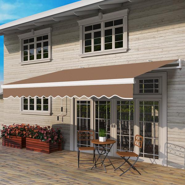 Outsunny 13' X 8' Retractable Patio Awning With Manual Crank UV & Water-Resistant Coffee Brown