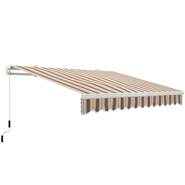 outsunny 13' x 8' Retractable Patio Awning with Manual Crank UV/Water-Resistant Fabric Red Stripes