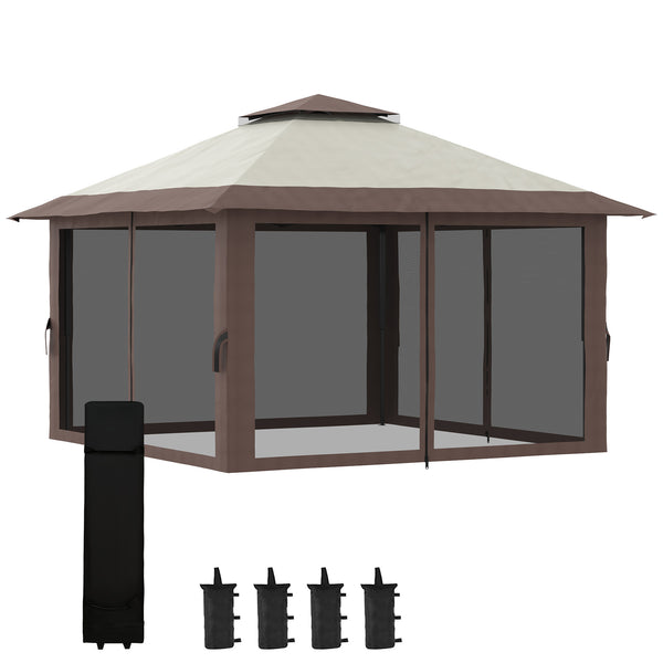 Outsunny 13'x13' Pop-Up Gazebo With 2-Tier Roof Carry & Weight Bags Beige