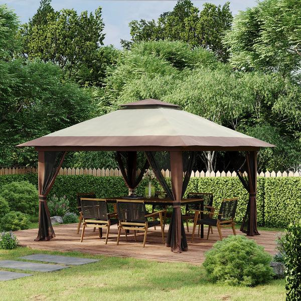 Outsunny 13'x13' Pop-Up Gazebo With 2-Tier Roof Carry & Weight Bags Beige