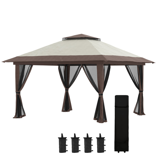 outsunny 13'x13' Pop-Up Gazebo with 2-Tier Roof Carry & Weight Bags Beige