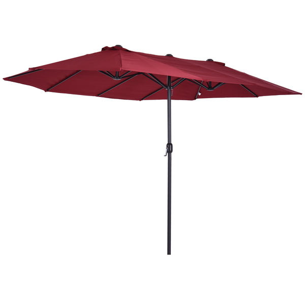 Outsunny 15' Double-Sided Patio Umbrella With Crank Handle Air Vents Wine Red