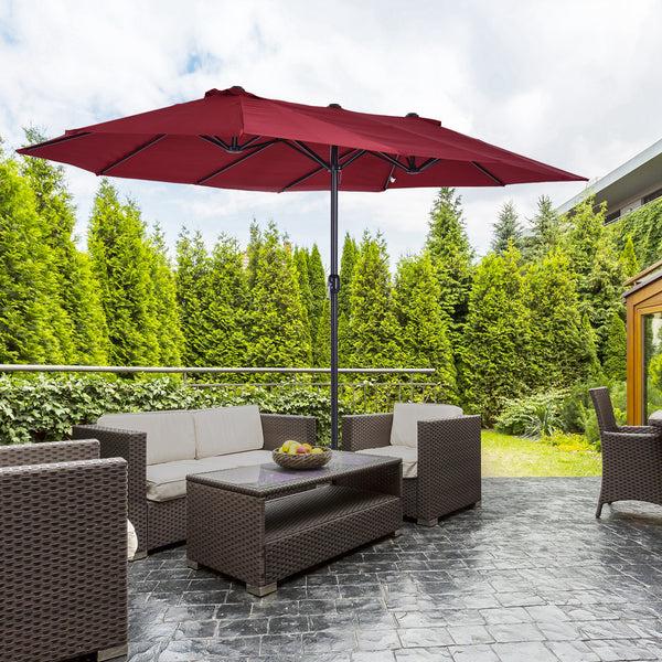 Outsunny 15' Double-Sided Patio Umbrella With Crank Handle Air Vents Wine Red