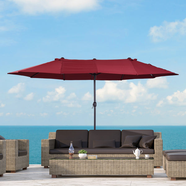 Outsunny 15' Double-Sided Patio Umbrella With Crank Handle Air Vents Wine Red