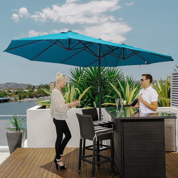 Outsunny 15' Double-Sided Patio Umbrella With Crank Handle Air Vents Blue