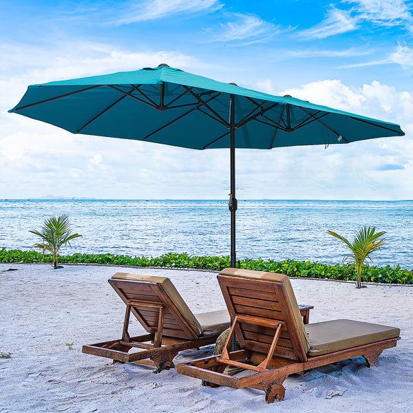 Outsunny 15' Double-Sided Patio Umbrella With Crank Handle Air Vents Blue