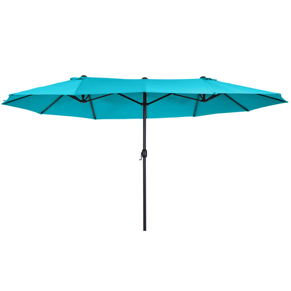 outsunny 15' Double-Sided Patio Umbrella with Crank Handle Air Vents Blue