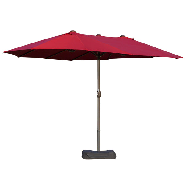 outsunny 15' Rectangular Double-Sided Market Umbrella w/ Base UV Protection & Crank Wine Red