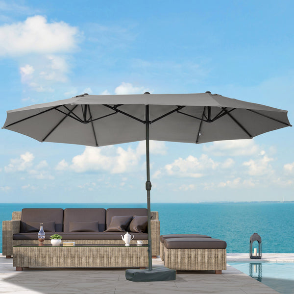 Outsunny 15' Rectangular Outdoor Umbrella Double Sided With UV Protection & Easy Crank Dark Gray