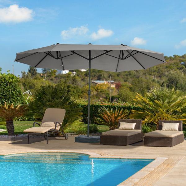Outsunny 15' Rectangular Outdoor Umbrella Double Sided With UV Protection & Easy Crank Dark Gray