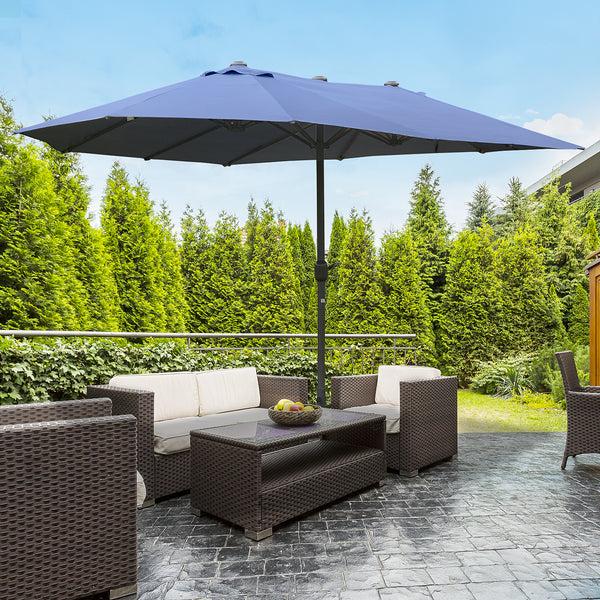 Outsunny 15' Steel Rectangular Double-Sided Patio Umbrella With Crank & Sun Protection Dark Blue