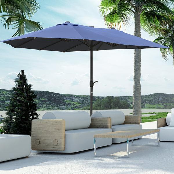 Outsunny 15' Steel Rectangular Double-Sided Patio Umbrella With Crank & Sun Protection Dark Blue