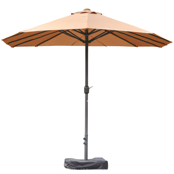 Outsunny 15' Steel Rectangular Double-Sided Patio Umbrella With UV Protection & Easy Crank Coffee