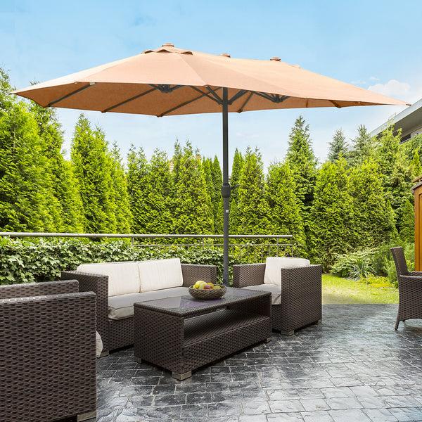 Outsunny 15' Steel Rectangular Double-Sided Patio Umbrella With UV Protection & Easy Crank Coffee