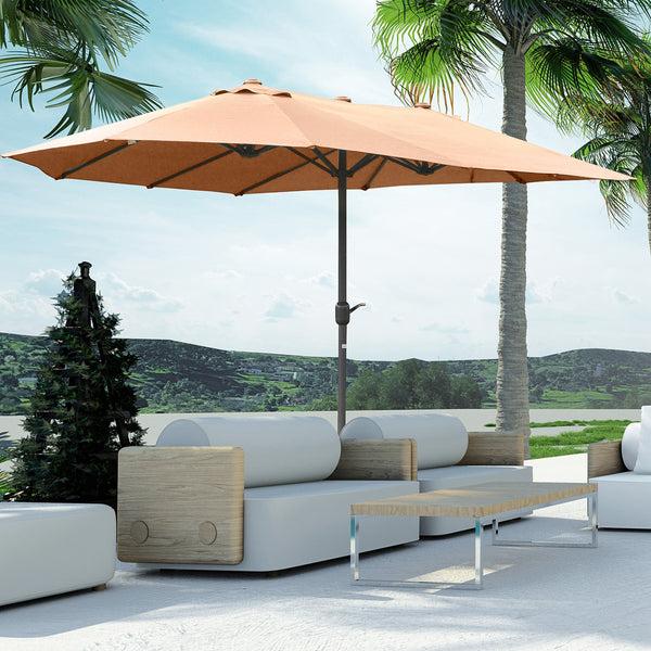 Outsunny 15' Steel Rectangular Double-Sided Patio Umbrella With UV Protection & Easy Crank Coffee