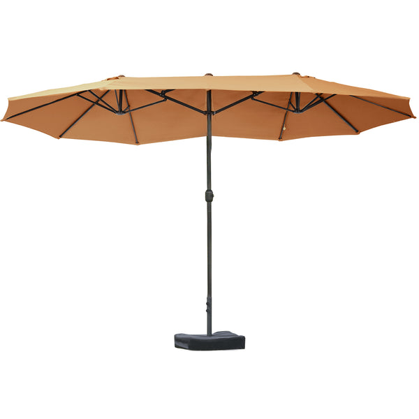 outsunny 15' Steel Rectangular Double-Sided Patio Umbrella with UV Protection & Easy Crank Coffee