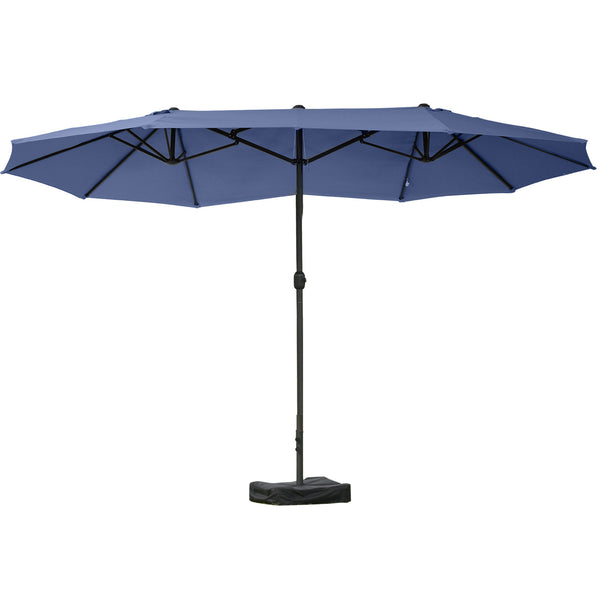 outsunny 15' Steel Rectangular Double-Sided Patio Umbrella with Crank & Sun Protection Dark Blue