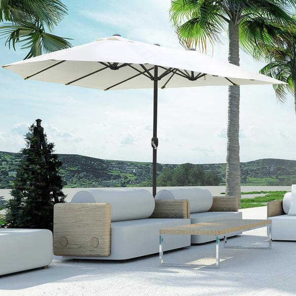Outsunny 15' Steel Rectangular Patio Umbrella With UV Protection Easy Crank & Double-Sided Design Beige