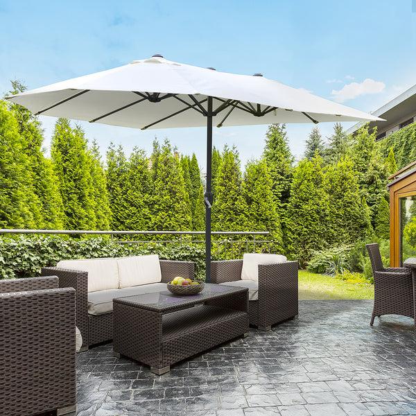 Outsunny 15' Steel Rectangular Patio Umbrella With UV Protection Easy Crank & Double-Sided Design Beige