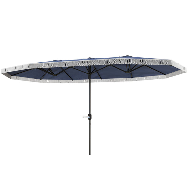 Outsunny 15ft Rectangle Patio Umbrella UPF30+ Extra Large Fringe Crank Handle Dark Blue