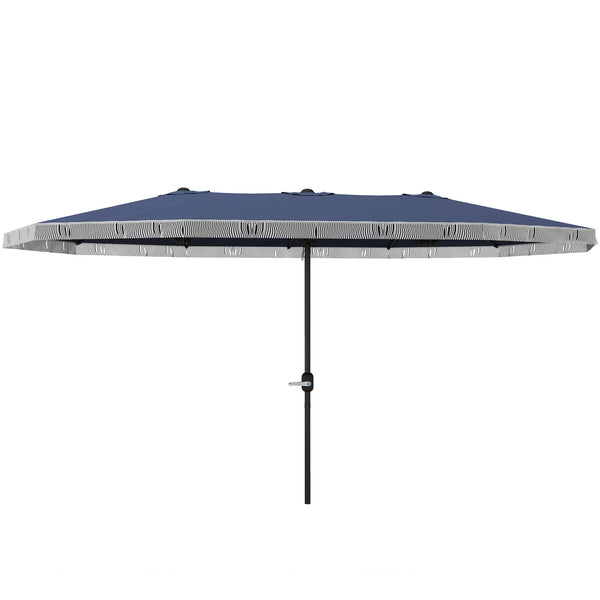 outsunny 15ft Rectangle Patio Umbrella UPF30+ Extra Large Fringe Crank Handle Dark Blue