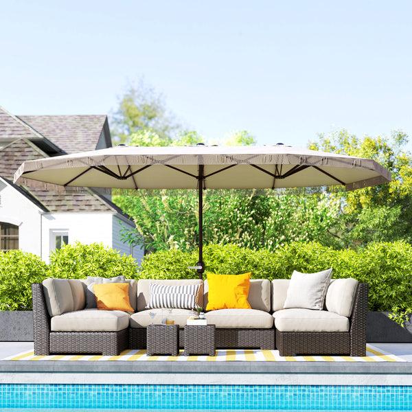 Outsunny 15ft Rectangle Patio Umbrella With UPF30+ & Crank Handle Cream White