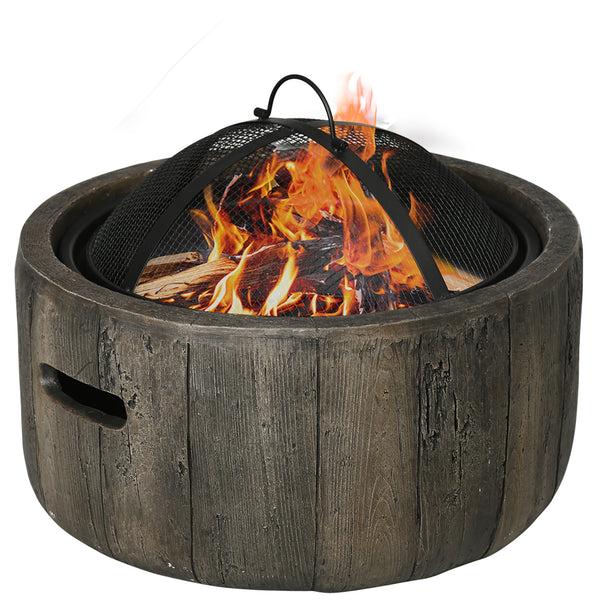 outsunny 18 Inch Metal Wood Burning Fire Pit with Spark Cover Poker & Woodgrain Design Dark Brown