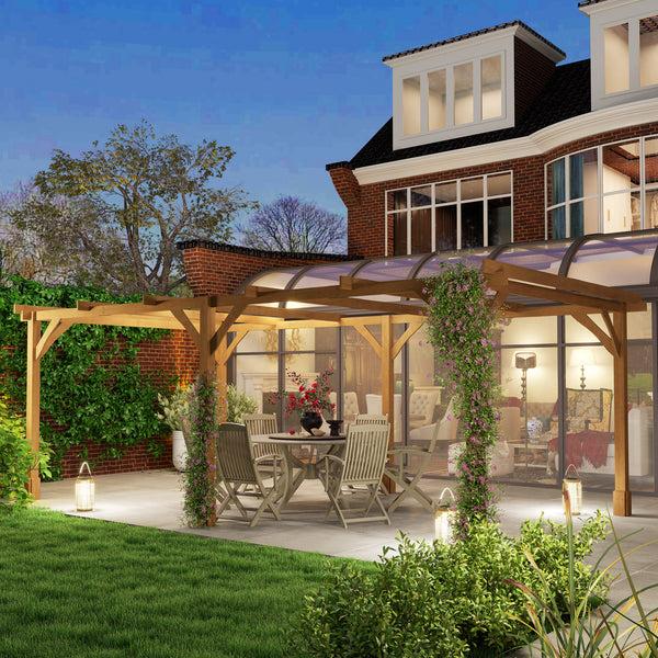 Outsunny 20' X 10' Wood Pergola With Sturdy Grape Trellis For Climbing Plants Dark Brown