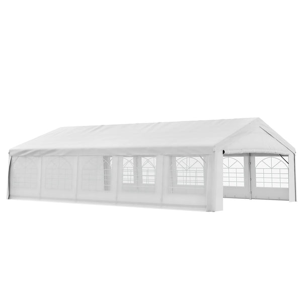outsunny 20' x 32' Heavy Duty Party Tent with Removable Sidewalls & Double Doors White