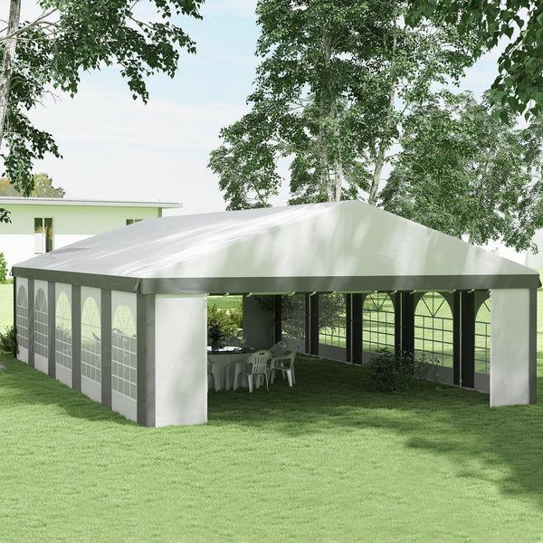 Outsunny 20' X 33' Heavy-duty Large Wedding Tent Outdoor Carport Garage Party Tent With Sidewall Gray