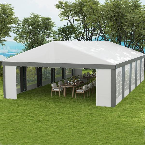 Outsunny 20' X 33' Heavy-duty Large Wedding Tent Outdoor Carport Garage Party Tent With Sidewall Gray