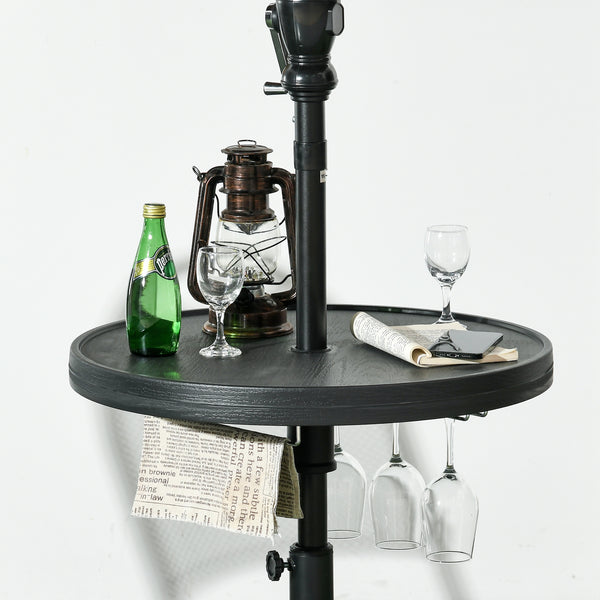 Outsunny 23.5" Beach Umbrella Table Tray With Wine Glass Holder Foldable Towel Rack Black