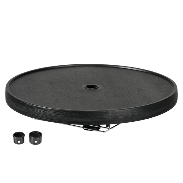 outsunny 23.5" Beach Umbrella Table Tray with Wine Glass Holder Foldable Towel Rack Black