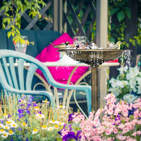 Outsunny 28" Antique-Style Bird Bath With Planter Base & Bird Figurines Bronze Finish