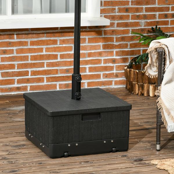 Outsunny 3-in-1 Outdoor Umbrella Base Coffee End Table Flower Box Planter 175lbs Capacity Patio Umbrella Stand Table With Wheels And Handles Black