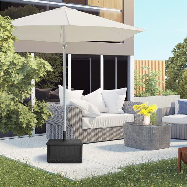 Outsunny 3-in-1 Outdoor Umbrella Base Coffee End Table Flower Box Planter 175lbs Capacity Patio Umbrella Stand Table With Wheels And Handles Black
